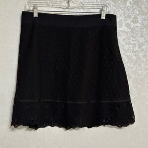 Ann Taylor Loft Black Lace Skirt A-Line Eyelet Mini Skater Lined Petite Sz‎ 8P